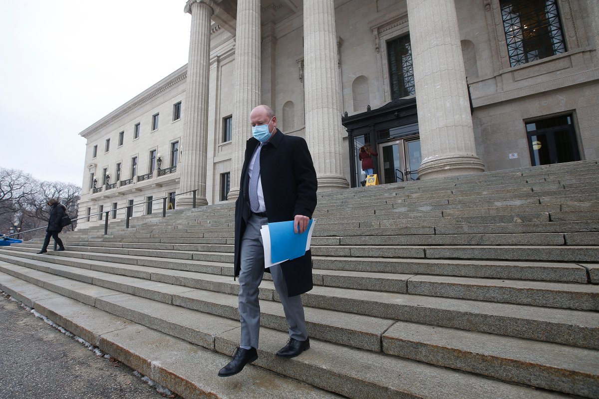 Dr. Brent Roussin, Manitoba chief public health officer, leaves after speaking at the province's latest COVID-19 update at the Manitoba legislature in Winnipeg Friday, October 30, 2020. 