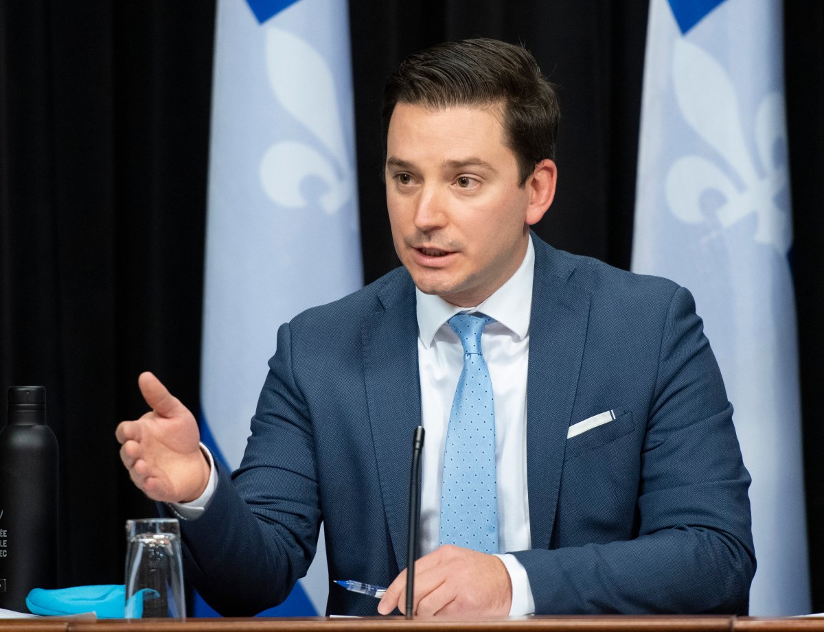 Quebec Minister Responsible for the French Language Simon Jolin-Barrette announces a plan to modify the Quebec language law in the next session,  during a news conference, Tuesday, November 24, 2020 at the legislature in Quebec City. 
