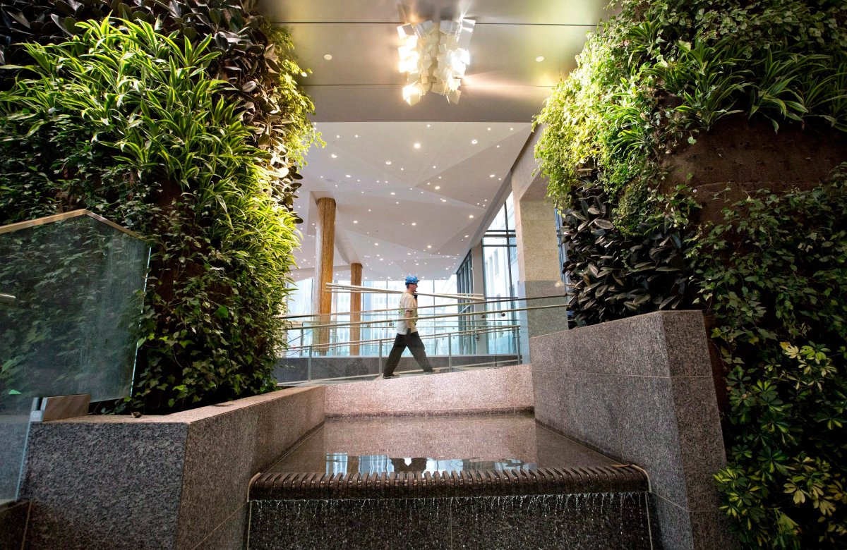 A living wall and waterfall in the atrium of the newly restored Federal Building in Edmonton Alta, on Friday January 30, 2015. 
