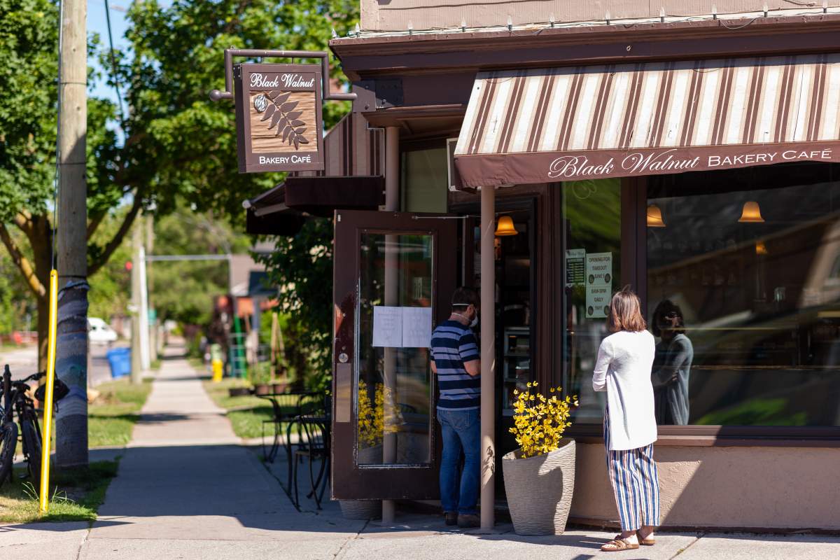 Black Walnut Cafe in Wortley Village, London, Ont, on a sunny spring day.