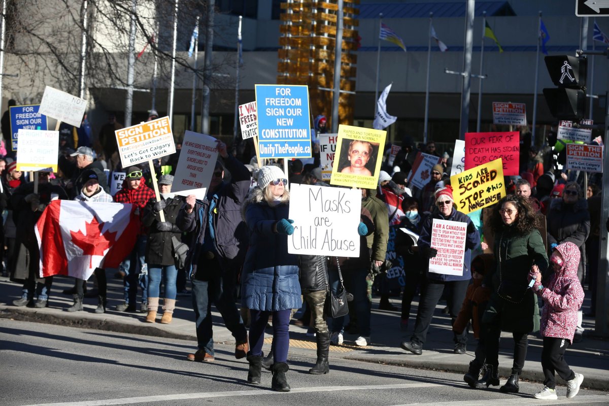 Hundreds of Calgarians protest against mandatory COVID-19 restrictions ...