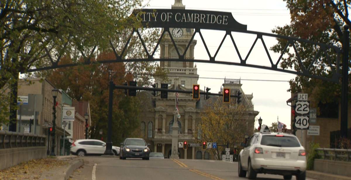 Downtown Cambridge, Ohio, is shown in a screen grab from video.