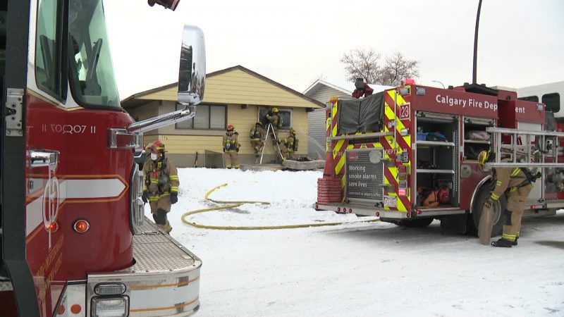 Calgary firefighters respond to a blaze in  the 100 block of Dover Meadow Close Southeast on Nov. 19, 2020. 