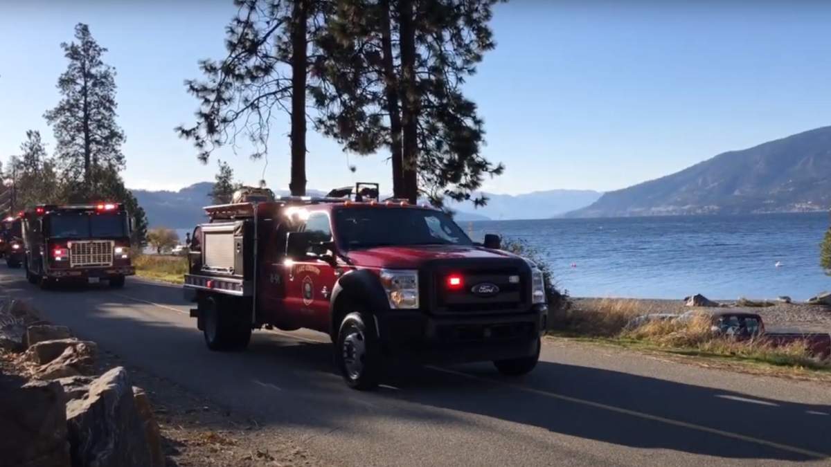 Fire vehicles from as far away as Salmon Arm and Peachland joined in a memorial procession for Lake Country firefighter Karl Featerstone on the weekend. 