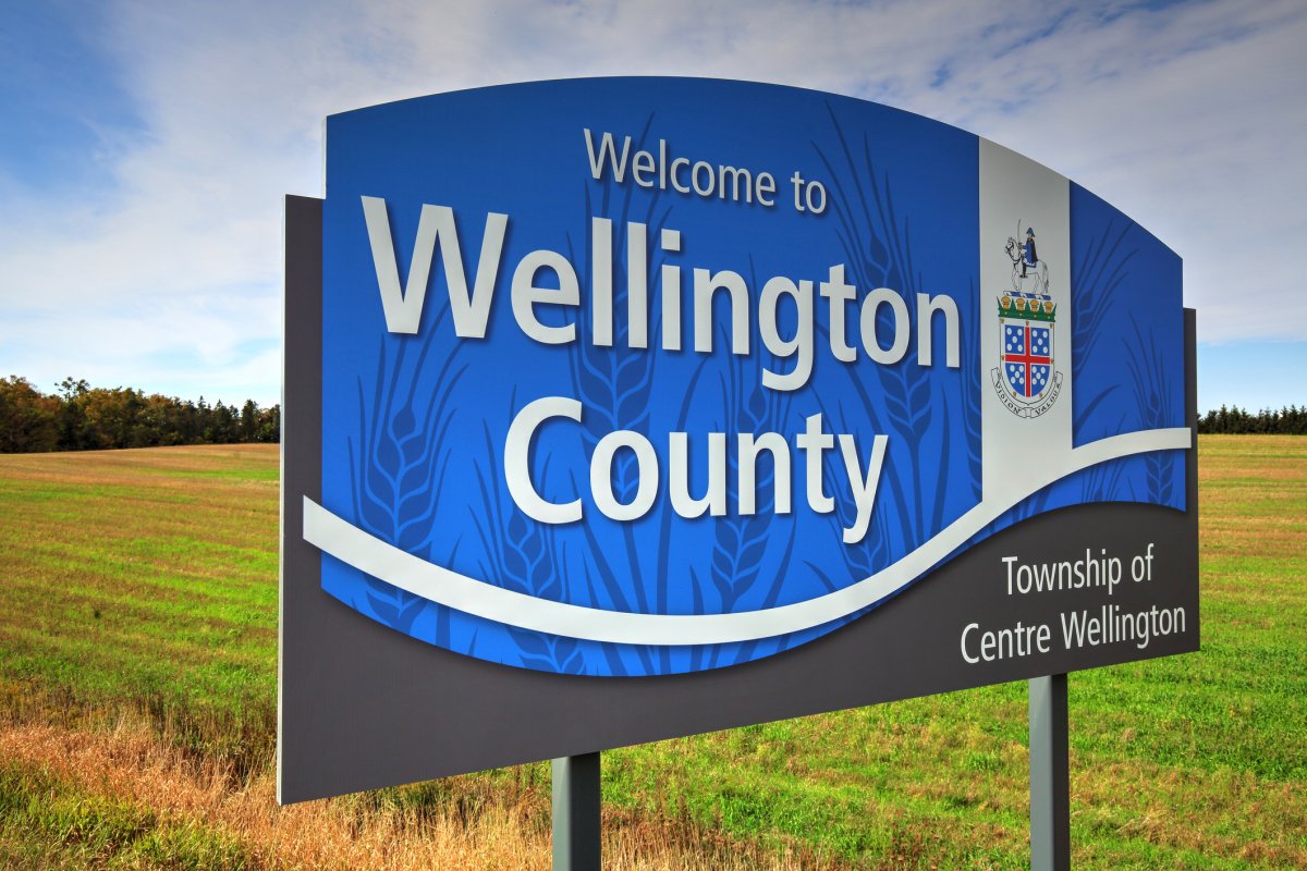 Wellington County sign in Elora, Ont. 