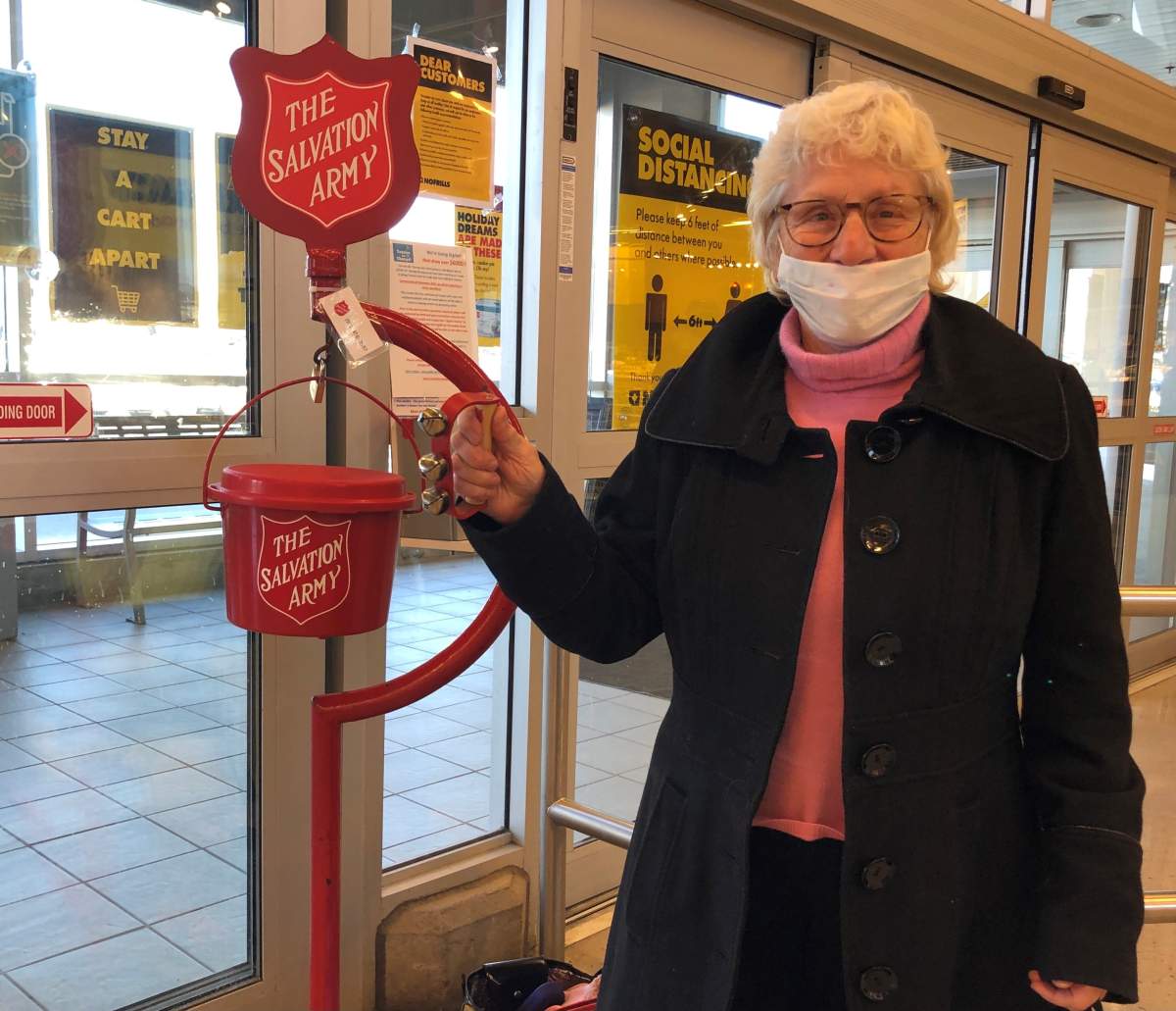 Grace Caldi volunteers with The Salvation Army Christmas Kettle donation campaign at Mike’s No Frills in Spryfield, NS.