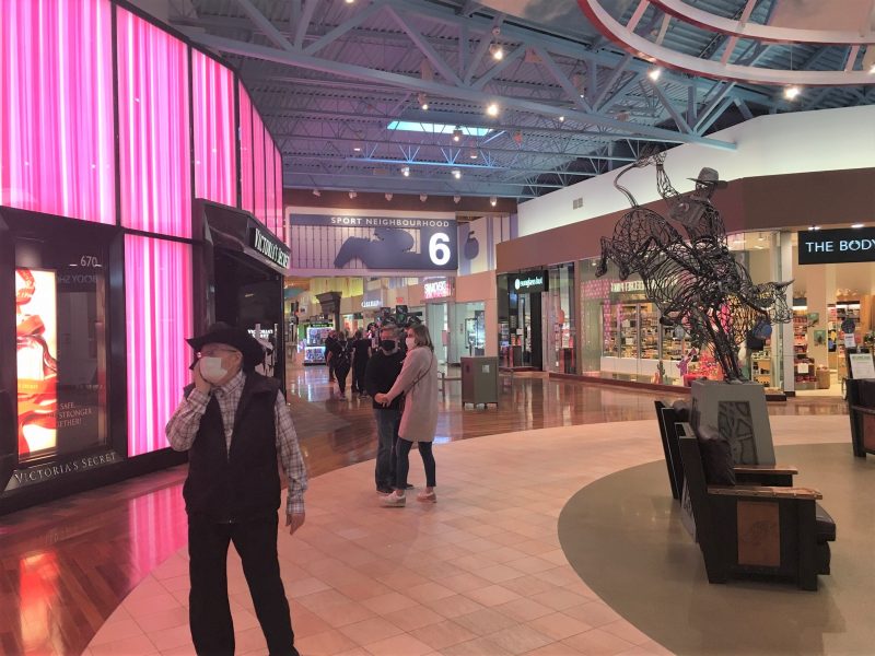 Shoppers inside the CrossIron Mills shopping centre on Nov. 2, 2020.