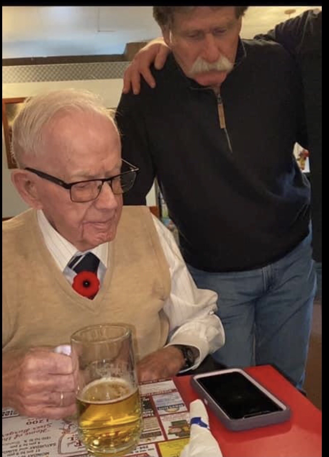 Timer Hyndman celebrates his 95th birthday with his son Frank.