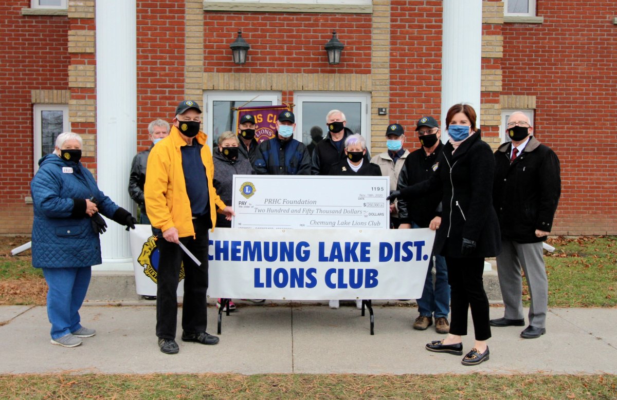 The Chemung Lake District Lions Club donated $250,000 to the Peterborough Regional Health Centre's Childhood Cancer Clinic and Cardiac Cath Lab.