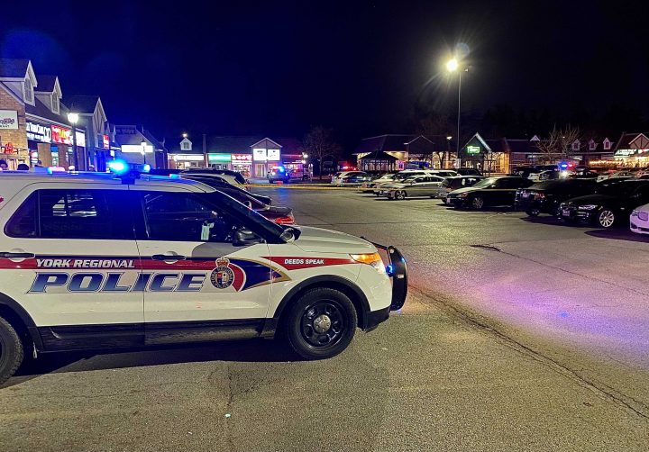 Police at the scene of a shooting in the area of Yonge Street and Steeles Avenue Thursday evening.