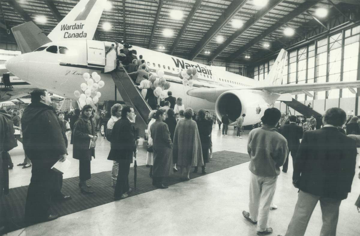 Employees of Wardair get a close look at a new Airbus 310 on November 29, 1987.