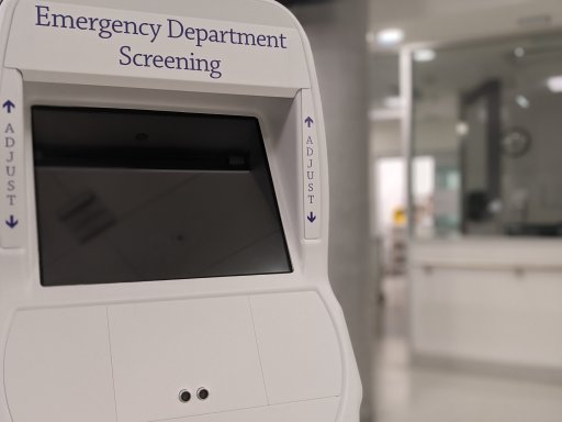 One of the emergency department screening terminals inside Cortellucci Vaughan Hospital.