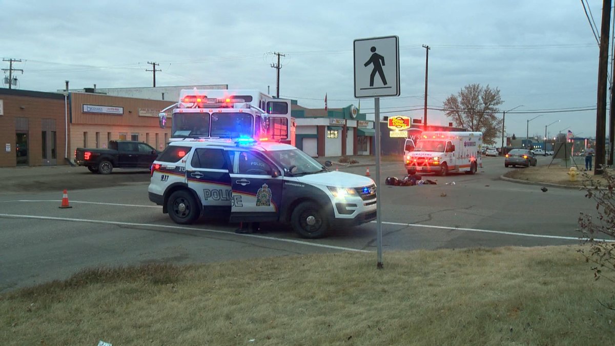 Saskatoon police said a man was struck by a vehicle at the intersection of Hanselman Avenue and 45th Street West on Friday, Nov. 6, 2020.