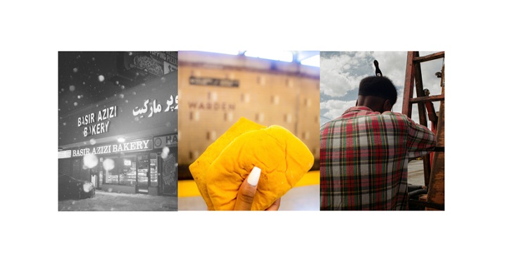 Left to right: 'Winter in the ends' by Edmond Veliz Morales, 'Warden Station Patty' by Alicia Reid and 'Continuously Under Construction' by Devante Goulbourne.