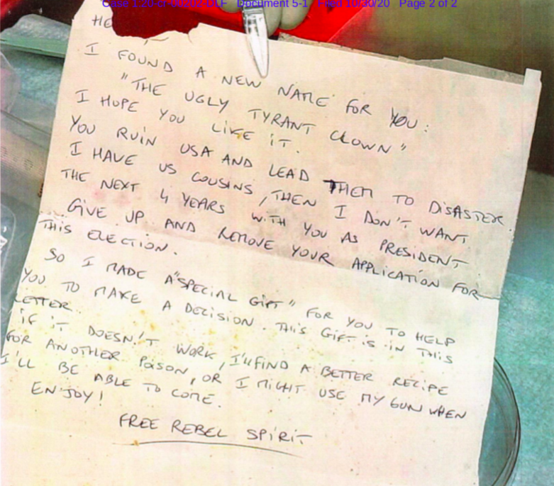 The letter Pascale Ferrier allegedly sent to U.S. President Donald Trump.
