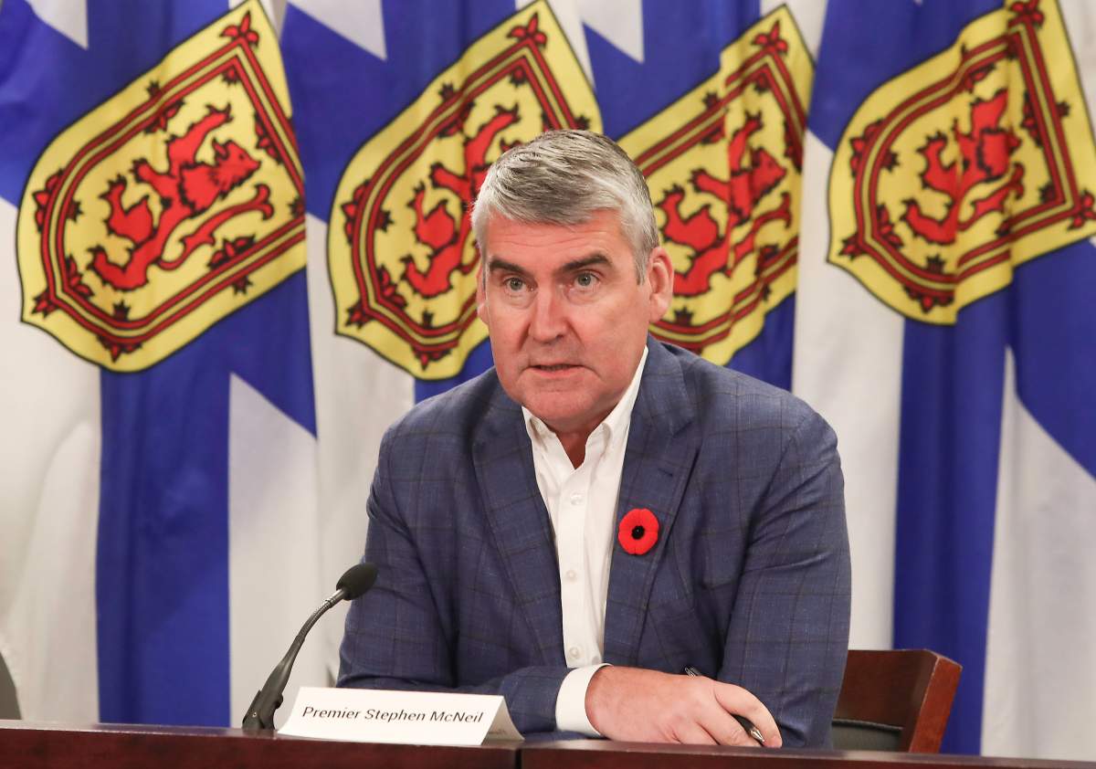 Nova Scotia Premier Stephen McNeil takes questions from reporters during a COVID-19 briefing in Halifax on Nov. 3, 2020.