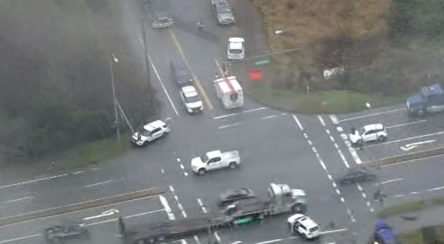 The scene of the crash Friday morning from Global's helicopter.