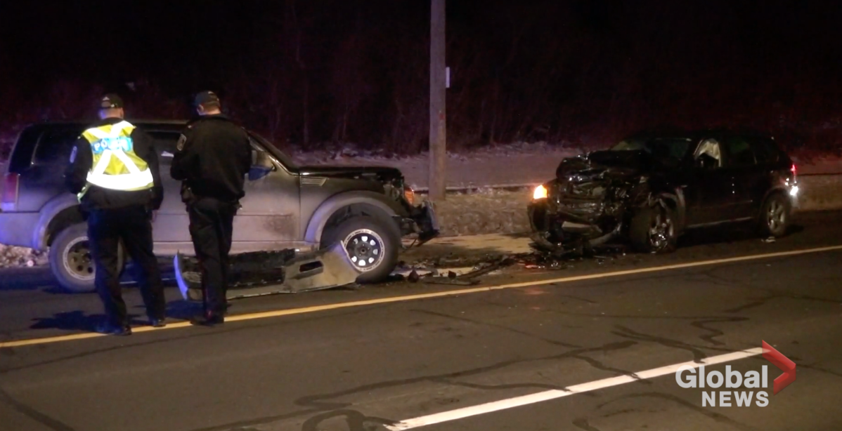 Two people were injured after a head-on collision on Water St. in Peterborough on Tuesday night.
