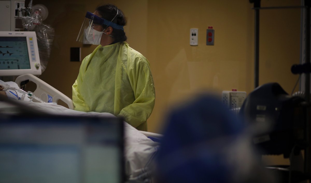 A nurse in personal protective equipment (PPE) in the Intensive Care Unit (ICU) at the Peter Lougheed hospital in Calgary on April 17, 2020. 