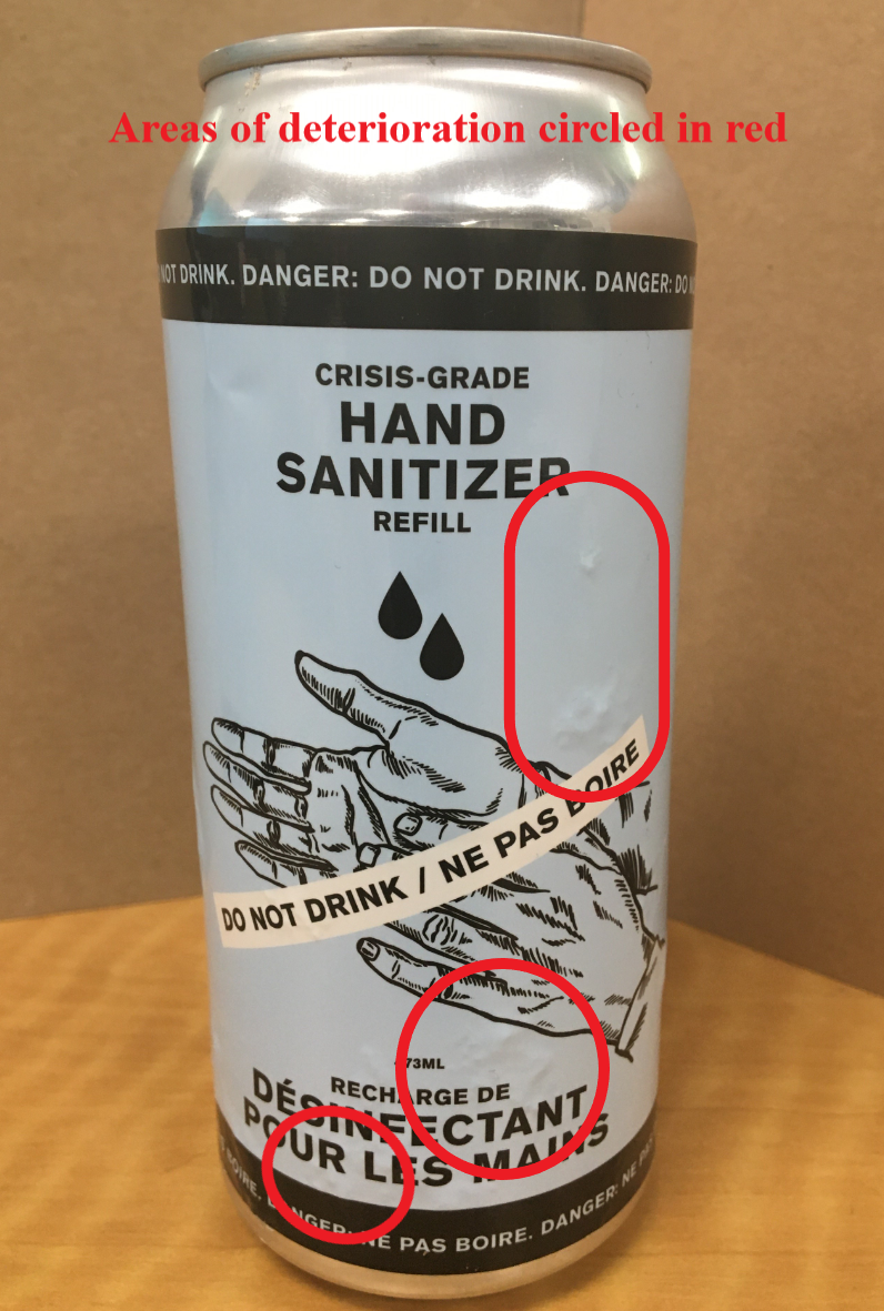 The reaction between ethanol-based hand sanitizer and aluminum cans could create a deadly problem.