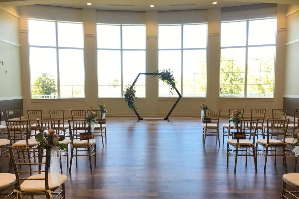 A wedding venue set up for Mikayla and Athony Bishop is shown on Oct. 31, 2020, at Cooper Cerek Event Center in Blue Ash, Oh.