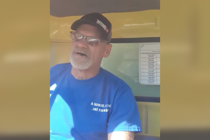 Eric Harvey of Brentwood, Calif., speaks about the Biden effigy he hung outside his home in this screenshot from a video on his Facebook page.