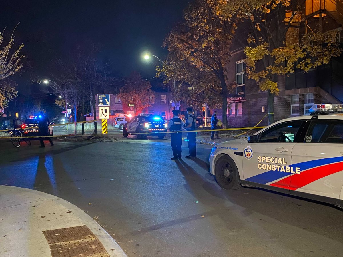 The scene of a shooting in  Toronto's west end Sunday.