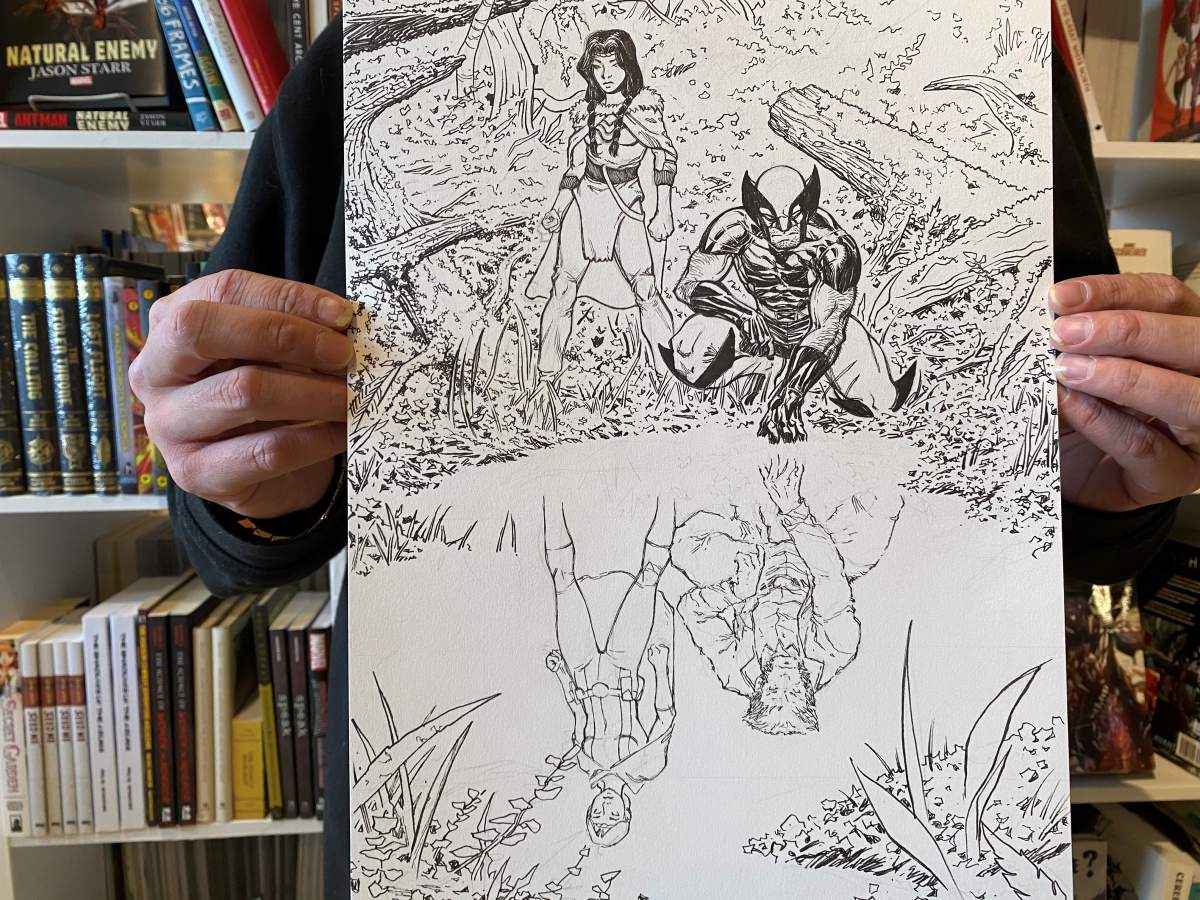 The original drawing of Kyle Charles’ limited edition cover of Marvel Voice’s: Indigenous Voices
