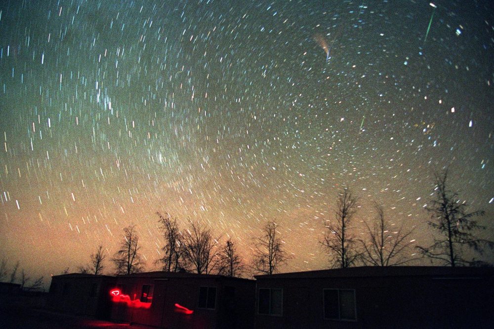Photo dated 18 November 1999 shows a Leonid meteor storm over the Azrak desert, 90km east of Amman.