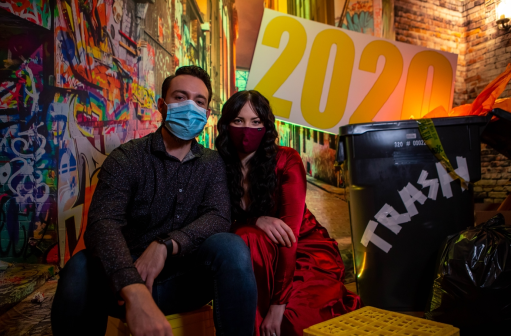‘Put 2020 in a Dumpster’ photoshoot theme room at the Sandman Signature Lethbridge Lodge.