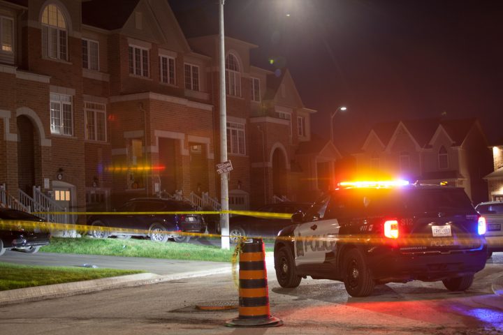 Police at the scene of a fatal shooting in the Town of Lincoln, Ont. early Sunday.
