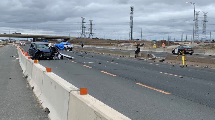 The scene of a fatal crash on Highway 401 in Mississauga near Winston Churchill Boulevard.