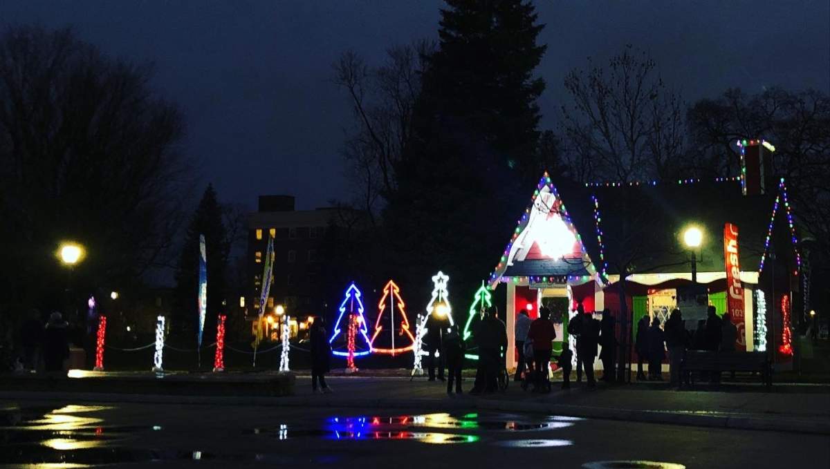 Santa’s House in Victoria Park, London, Ont., at night.