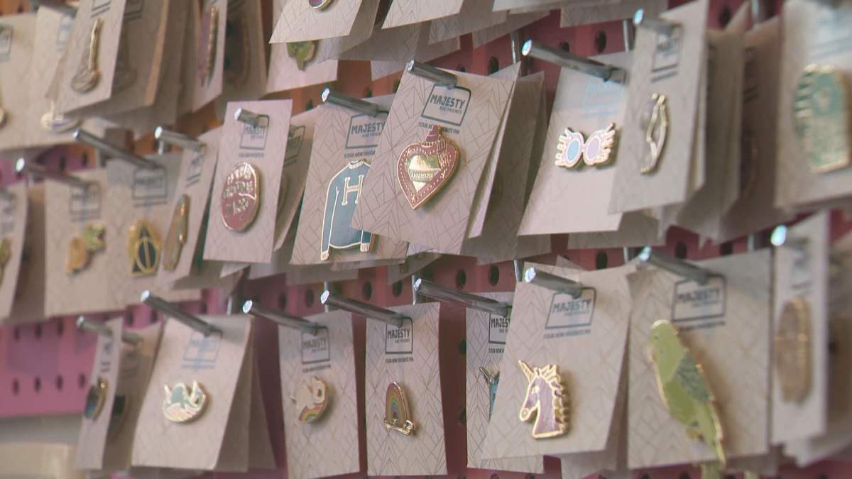 A shot of some of the pins available at Majesty and Friends in Edmonton.