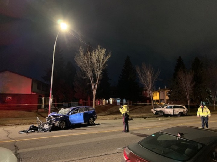 Edmonton police investigate a fatal collision along 38 Avenue near 55 Street Thursday, Nov. 5, 2020.
