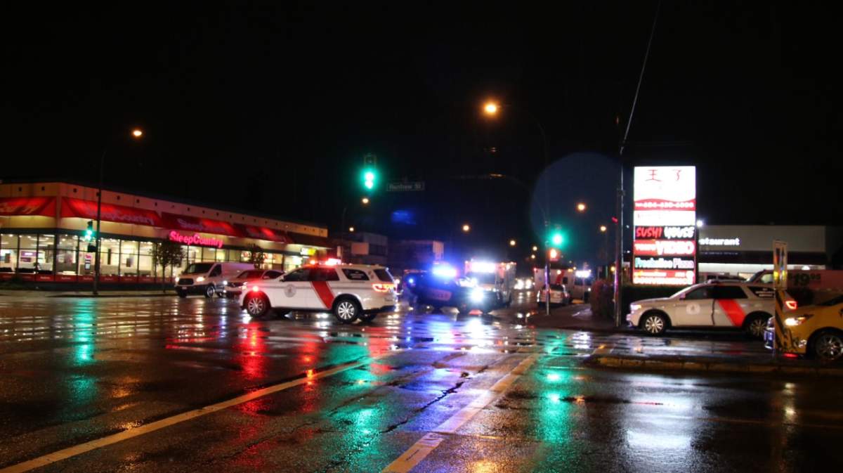 The Vancouver Police Collision Investigation Unit on the scene of a  collision between a vehicle and a pedestrian early Wednesday evening.