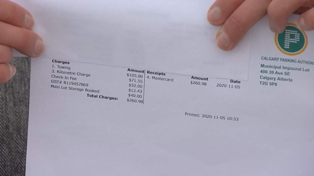 Impound bill for one vehicle towed in the community of Cornerstone
