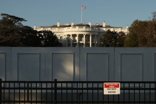 The south side of the White House is seen behind layers of fencing less than 24 hours before Election Day November 02, 2020 in Washington, D.C.