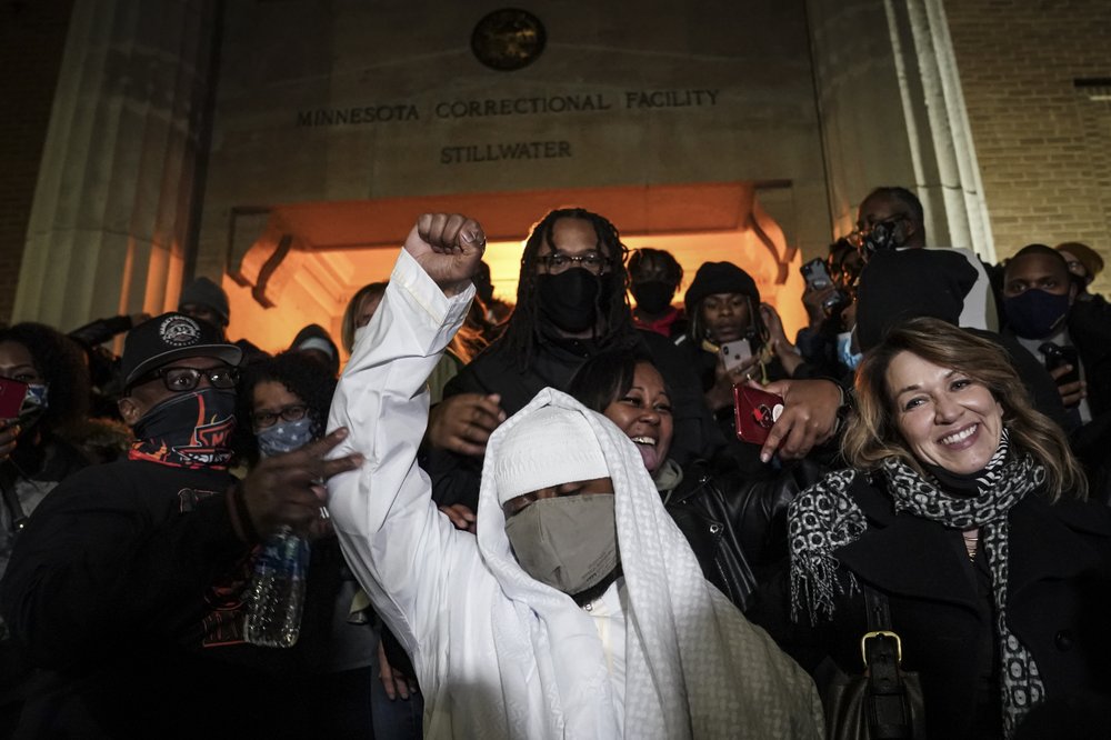 Myon Burrell is released from Minnesota Correctional Facility-Stillwater, Tuesday, Dec. 15, 2020, in Bayport, Minn. Minnesota's pardon board on Tuesday, Dec. 15, 2020, commuted the sentence of Burrell, a Black man who was sent to prison for life as a teen in a high-profile murder case that raised questions about the integrity of the criminal justice system that put him away.