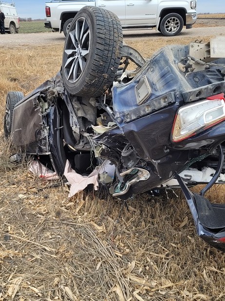 Pembina Valley RCMP say the same train was involved in two crashes with vehicles near Winkler Tuesday. A 53-year-old man driving this vehicle survived with non-life threatening injuries, police say.