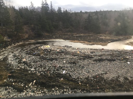 RCMP provided a photo of the air search showing the coastline and debris on the shoreline.