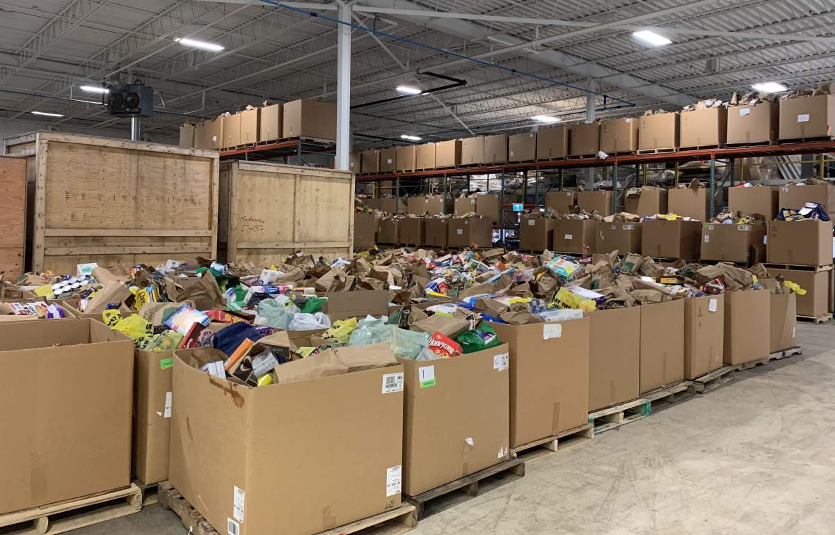 The Business Cares Food Drive warehouse in London, Ont.