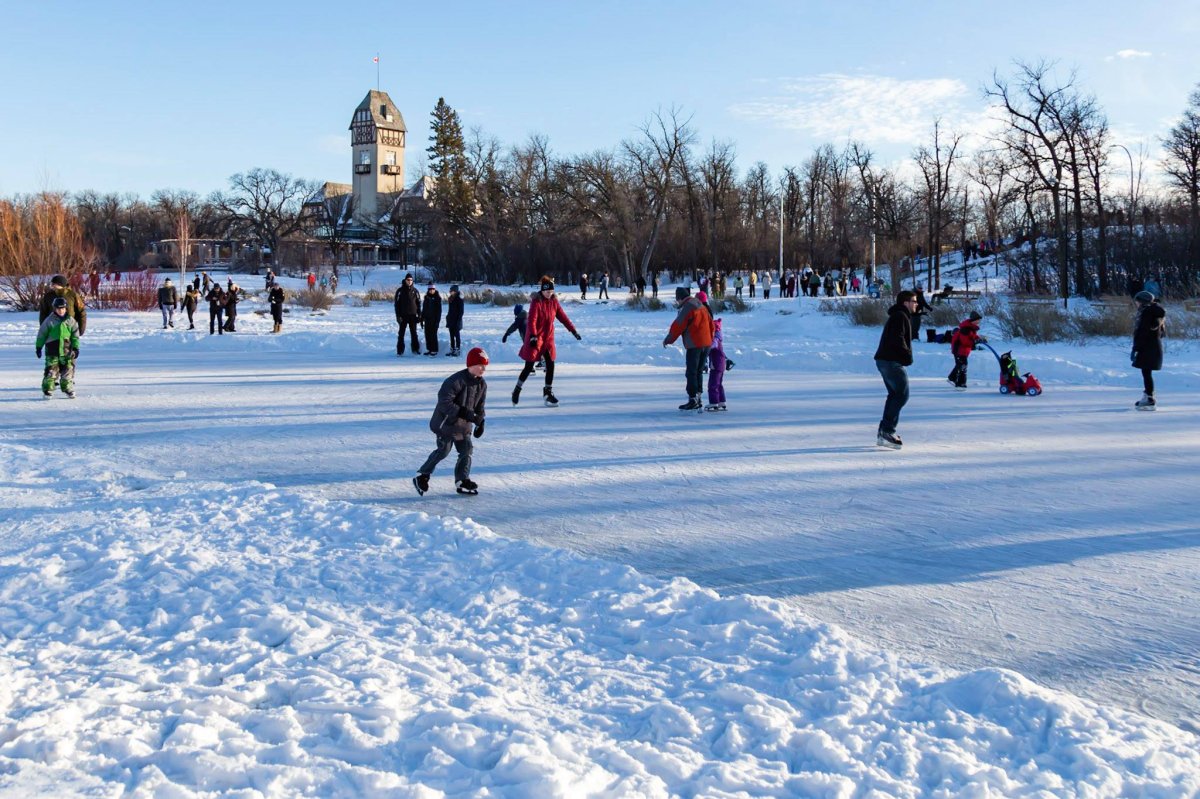 Skaters at the Assiniboine Park Duck Pond, as seen in this 2018 file photo.