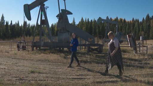 A pumpjack is seen on Verna Phippen’s property in Westerose, Alberta.