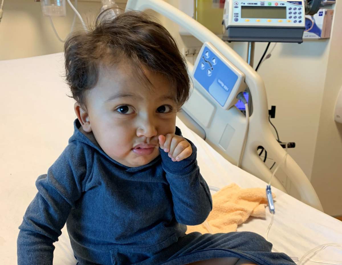 Kaysen Martin, who has spinal muscular atrophy Type 1 (SMA 1), in Calgary Children’s Hospital Dec. 3, 2020.