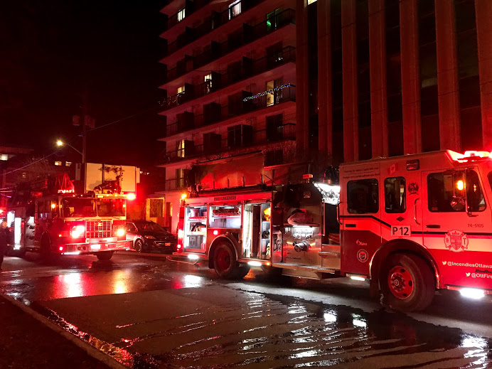 Ottawa Fire Services attend the scene of a fire on Argyle Avenue on Monday, Dec. 7, 2020.