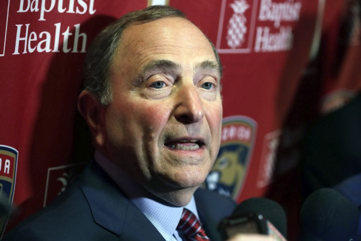 National Hockey League Commissioner Gary Bettman speaks to members of the media , Saturday, March 7, 2020, in Sunrise, Fla. 