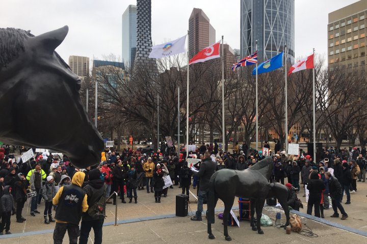 Calgary’s Olympic Plaza temporarily closed due to COVID-19 protest