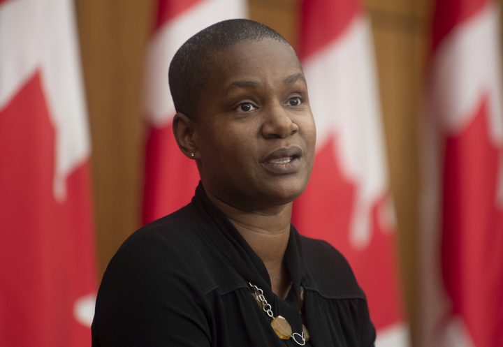 Green Party Leader Annamie Paul responds to a question during a news conference Monday November 16, 2020 in Ottawa.