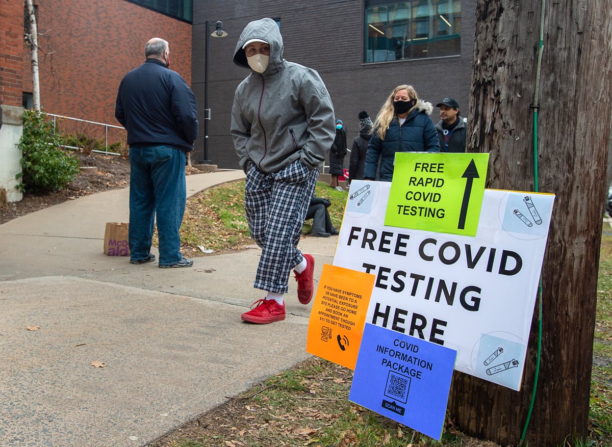 People arrive at a pop-up COVID-19 testing site on the Dalhousie University campus in Halifax on Wednesday, Nov. 235 2020. 